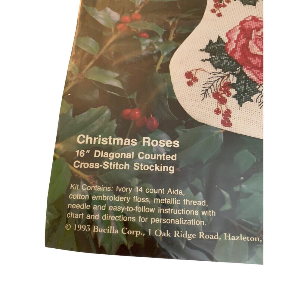 Bucilla Christmas Roses 16 Inch Stocking Cross Stitch Kit Holiday New #33335 - Picture 5 of 6